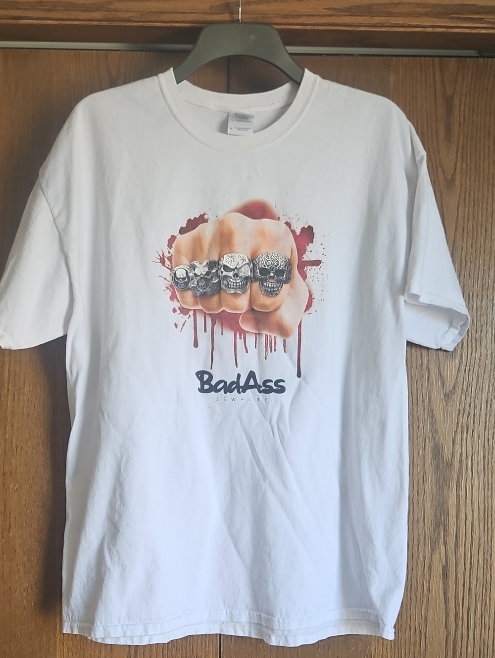 Gildan White Ultra Cotton Tee with Blue Logo Tag